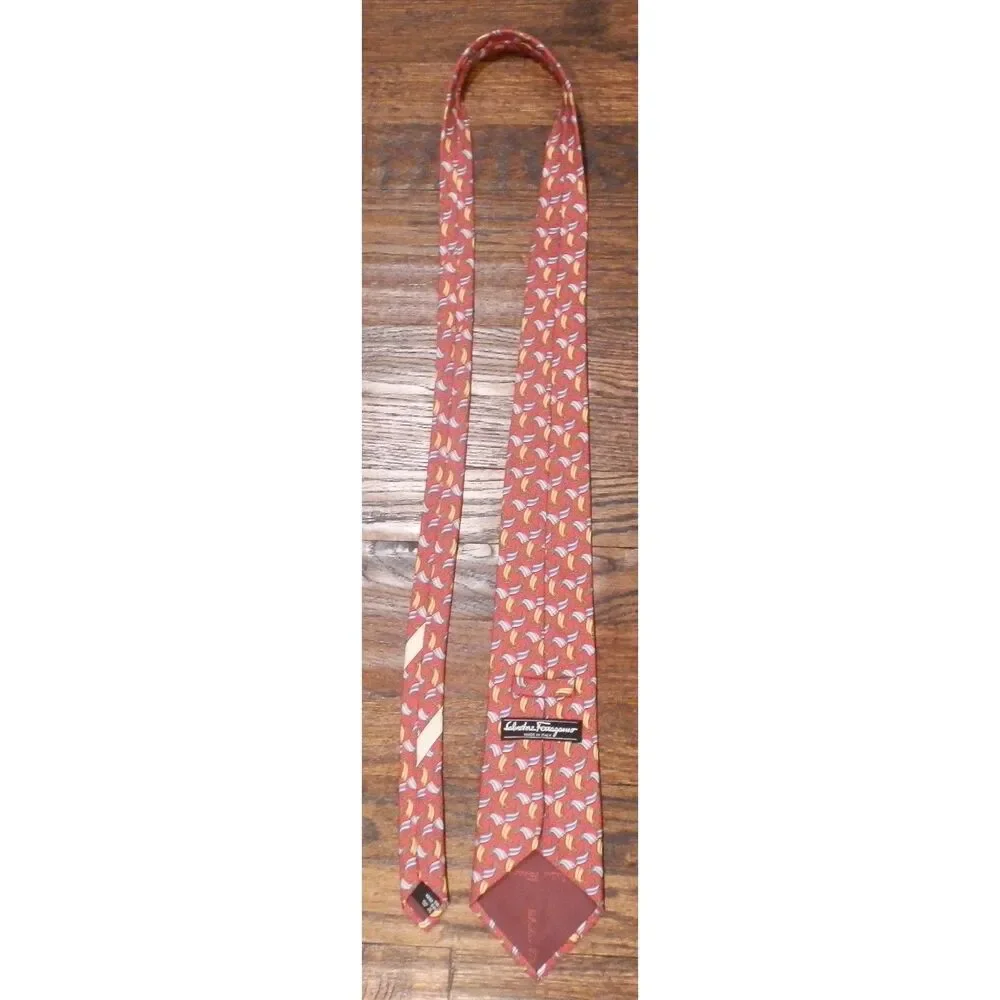 Salvatore Ferragamo Red Silk Print Beach Chair Men's Necktie Tie